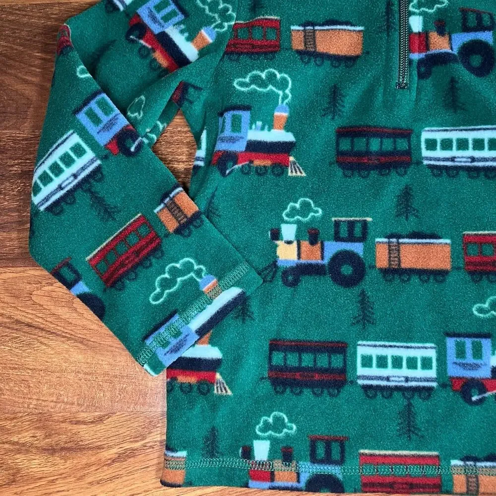 NEW Children’s Place Green Fleece Train Print 1/4 Zip Pullover Top